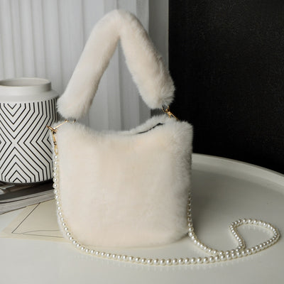 Checkerboard Plush Bucket Shoulder Bag