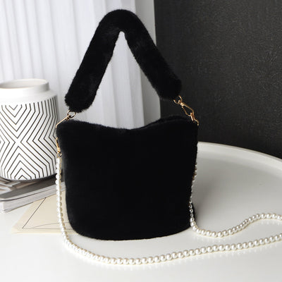 Checkerboard Plush Bucket Shoulder Bag