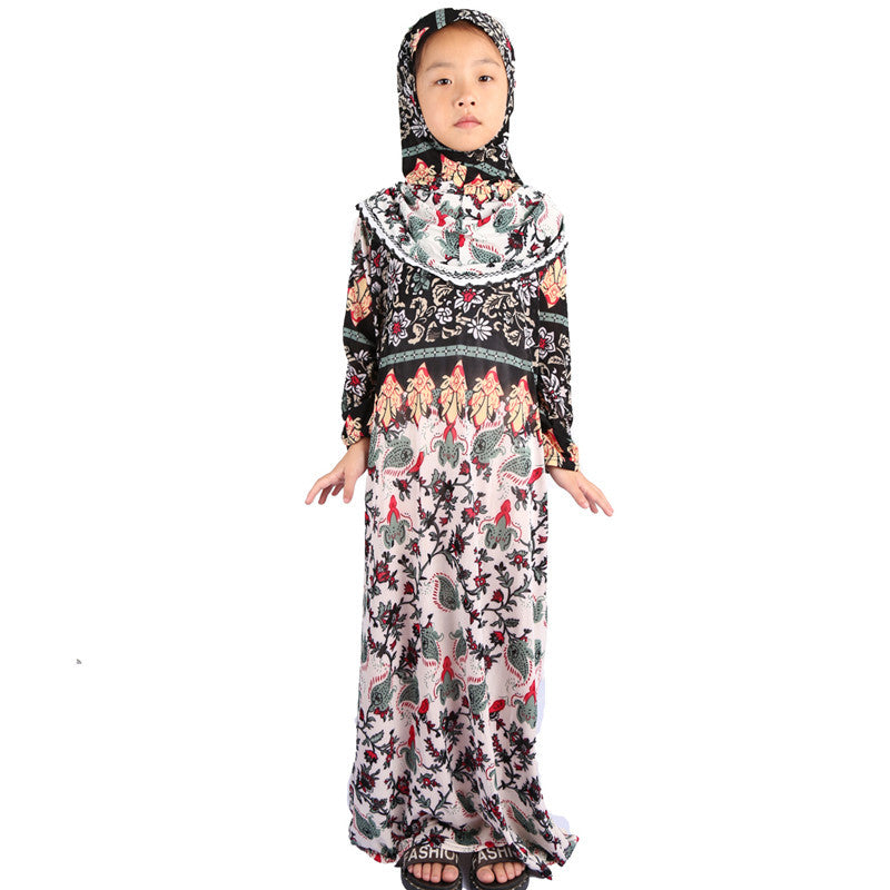 Middle Eastern Islamic Floral Cloth Kids Prayer Robe