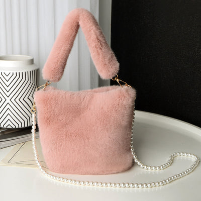 Checkerboard Plush Bucket Shoulder Bag