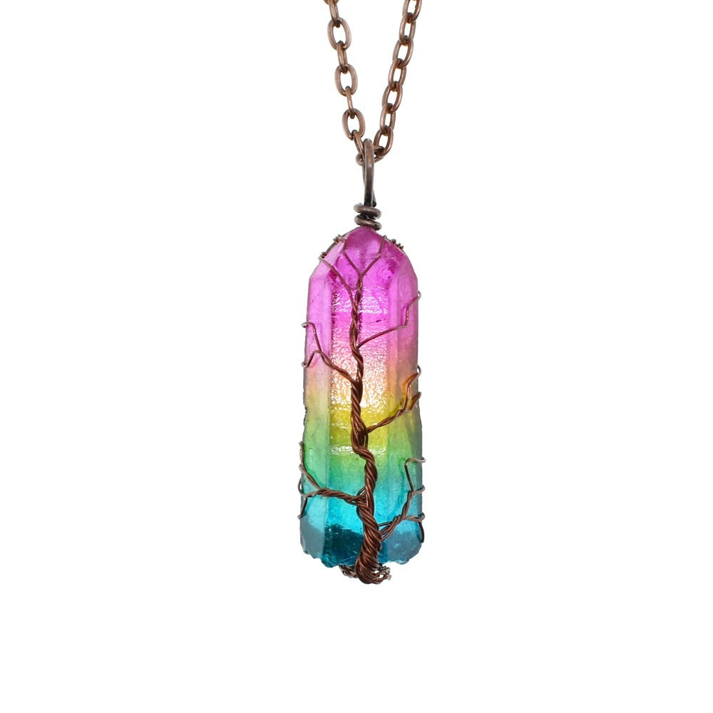 Stone Crystal Pillar Tree Of Life Pendant