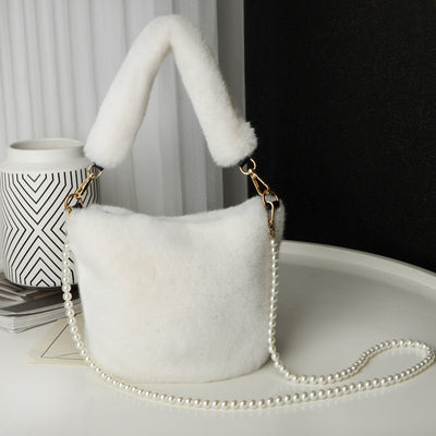 Checkerboard Plush Bucket Shoulder Bag