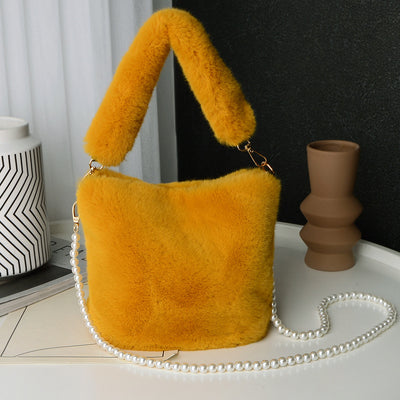 Checkerboard Plush Bucket Shoulder Bag